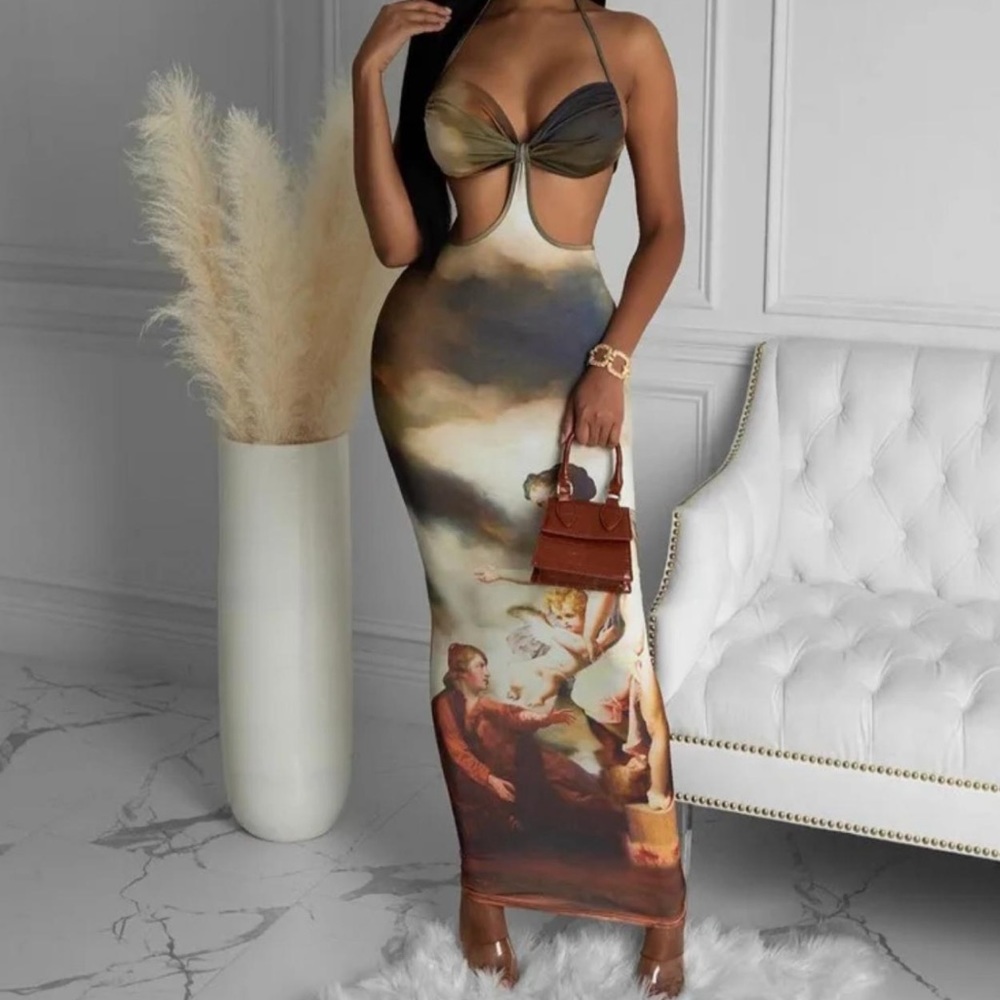 Renaissance Print Cut Out Maxi Dress - Picture 1 of 3